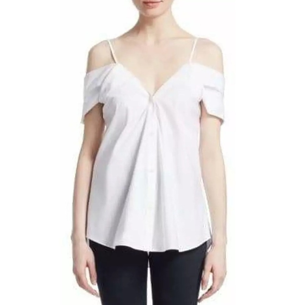 Theory Off-Shoulder Button-Down Hartman White Blouse